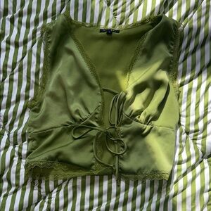 Papermoon Olive Lace-Accent Blouse
